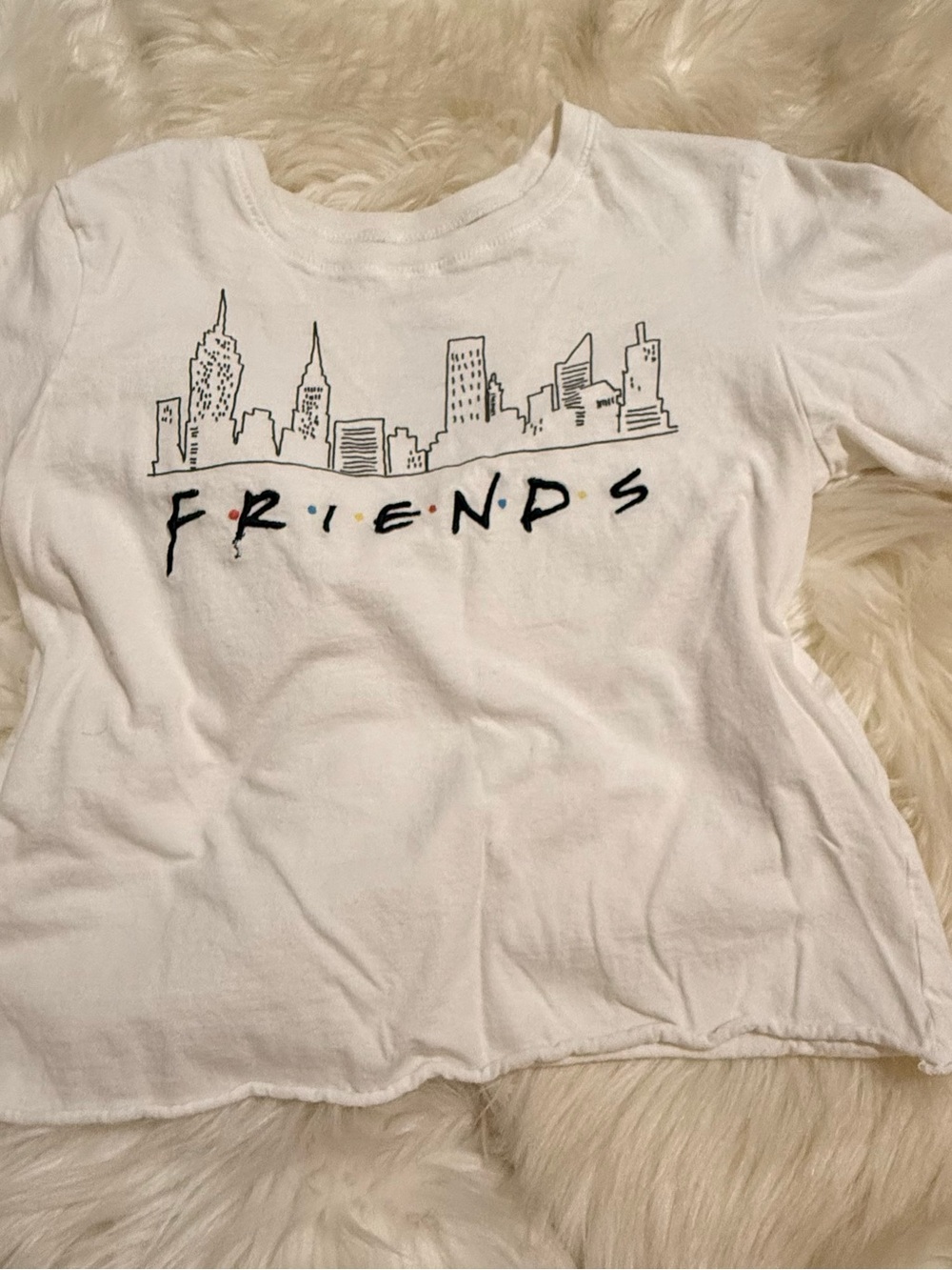 FRIENDS White Graphic Tee with Skyline and Colored Dots